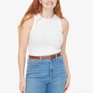 NWT! J. CREW Factory Ribbed High Neck Tank Top Solid White Classic Casual Medium